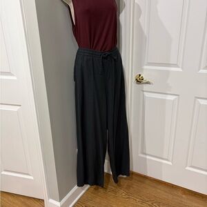 Black Linen Blend Casual Pants